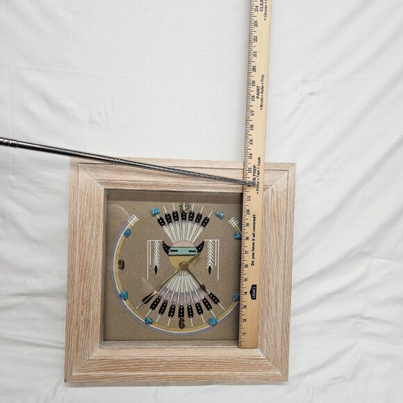 Navajo Sand Art painting Clock hand crafted w/ turquoise stones framed glass - Picture 6 of 15